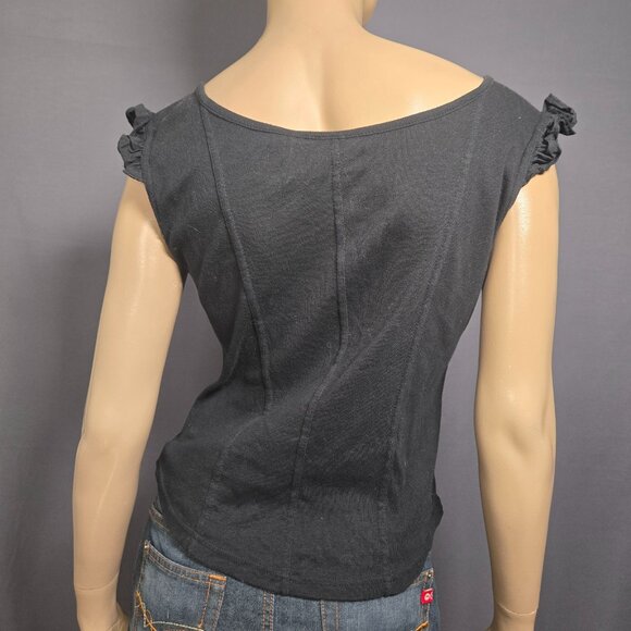 Y2K Black Lace Up Corset Milkmaid Top size M Fairy Goth Grunge Vampy Witchy - Picture 7 of 9